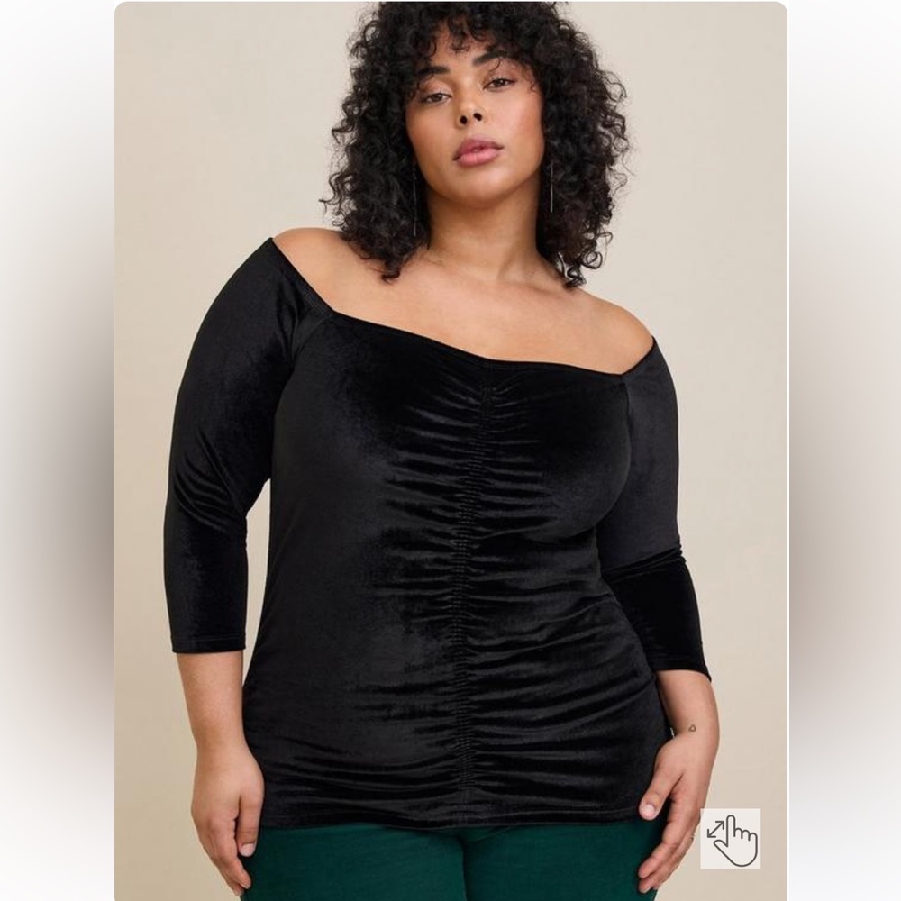 Torrid Stretch Velvet Shirred Front Off The Shoulder Top